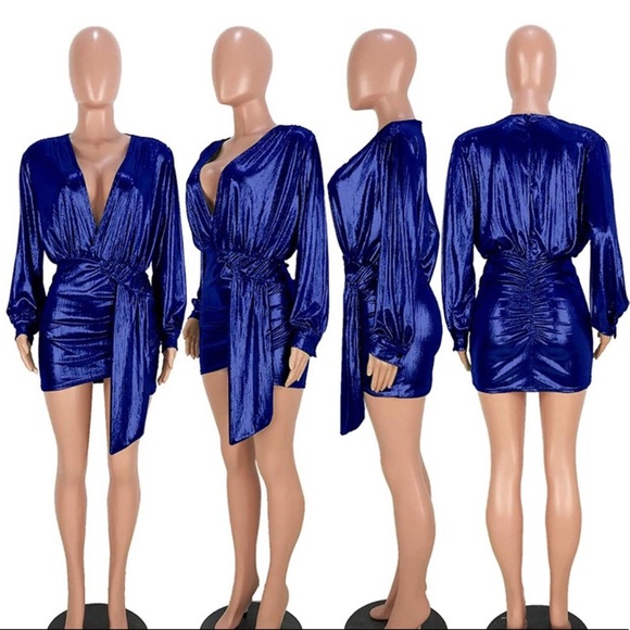 ✨DEEP BLUE DRAPE OPEN NECK COCKTAIL DRESS *NWT*✨ - Picture 6 of 7